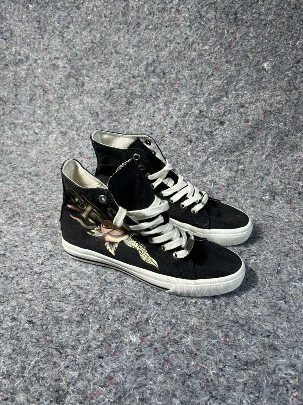 Harley-Davidson Women’s D83607 Rose & Dagger Canvas High Top Shoes Black Sz 7